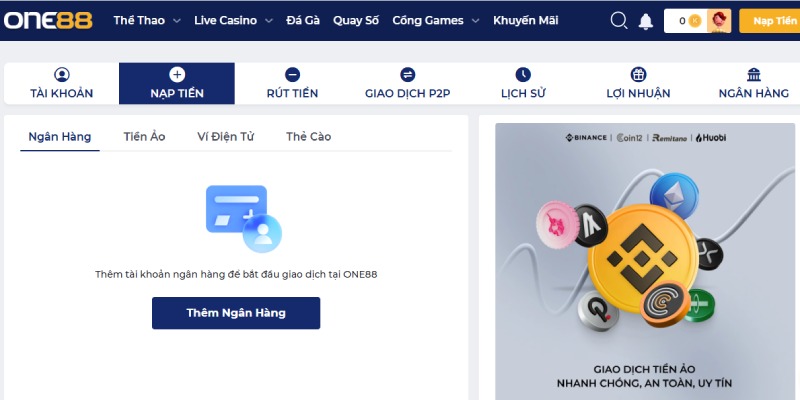 nạp tiền One88 ngân hàng