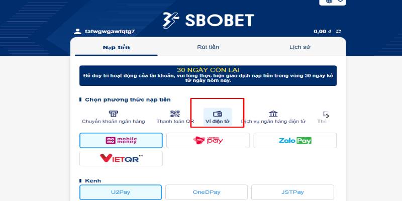 nạp tiền Sbobet bằng ví điện tử