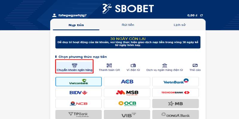 nạp tiền Sbobet ngân hàng
