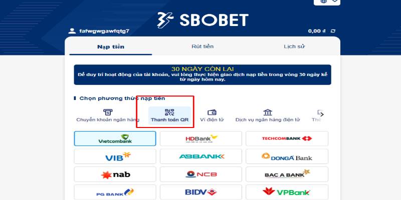 nạp tiền Sbobet QR Pay