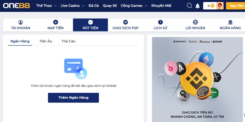rút tiền One88 ngân hàng